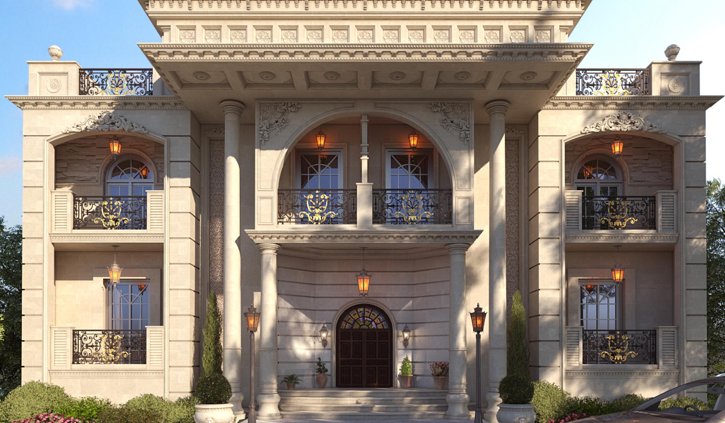 صور أفضل واجهات فلل حجر وبروفايل 2025